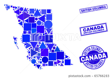 Blue Geometric Mosaic British Columbia Map and Stamps Blue Geometric Mosaic British Columbia Map and Stamps 65766283