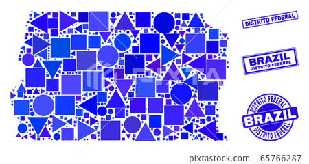 Blue Geometric Mosaic Brazil Distrito Federal Map and Seals 65766287