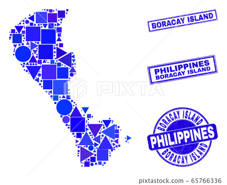 Blue Geometric Mosaic Boracay Island Map and Stamps Blue Geometric Mosaic Boracay Island Map and Stamps 65766336