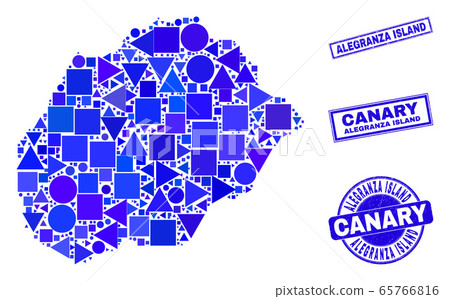 Blue Geometric Mosaic Alegranza Island Map and Stamps 65766816