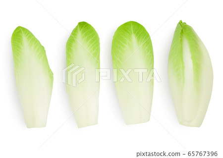 Chicory salad leaves isolated on white background with clipping path and full depth of field. Top view. Flat lay 65767396