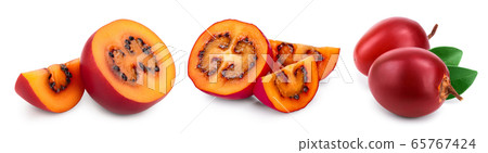 Fresh tamarillo fruit with leaves isolated on white background, Set or collection Fresh tamarillo fruit with leaves isolated on white background, Set or collection 65767424