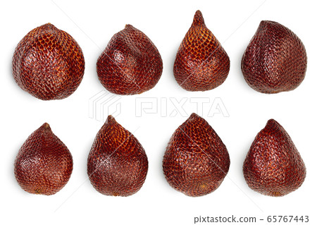 Salak snake fruit isolated on white background with clipping path and full depth of field. Top view. Flat lay. Set or collection Salak snake fruit isolated on white background with clipping path and full depth of field. Top view. Flat lay. Set or collection 65767443