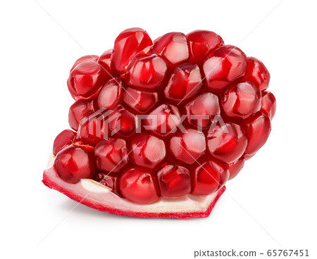 Pomegranate piece isolated on white background with clipping path and full depth of field. 65767451