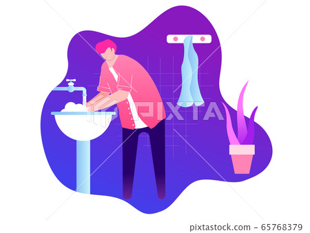 man washing hands with soap over sink in bathroom man washing hands with soap over sink in bathroom 65768379