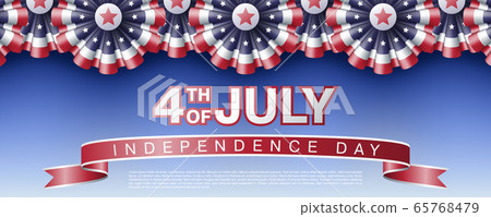 Fourth of July Independence day website top or banner vector template with realistic bunting decorations in USA flag colors with stars and stripes Fourth of July Independence day website top or banner vector template with realistic bunting decorations in USA flag colors with stars and stripes 65768479