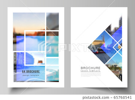 The vector layout of A4 format modern cover mockups design templates for brochure, magazine, flyer, booklet, annual report. Creative trendy style mockups, blue color trendy design backgrounds. The vector layout of A4 format modern cover mockups design templates for brochure, magazine, flyer, booklet, annual report. Creative trendy style mockups, blue color trendy design backgrounds. 65768541