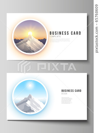 The minimalistic abstract vector illustration layout of two creative business cards design templates. Mountain illustration, outdoor adventure. Travel concept background. Flat design vector. The minimalistic abstract vector illustration layout of two creative business cards design templates. Mountain illustration, outdoor adventure. Travel concept background. Flat design vector. 65768609