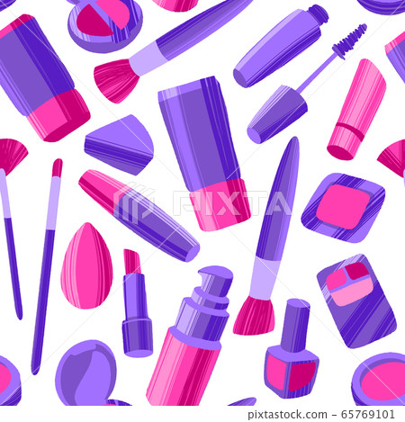 Seamless pattern with flat style colorful makeup icons. Seamless pattern with flat style colorful makeup icons. 65769101