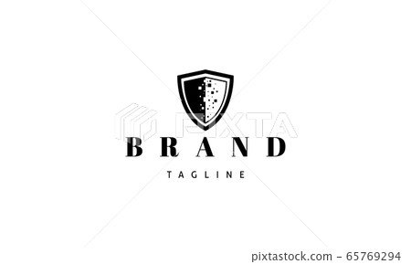 Vector logo on which an abstract image of a shield in the center of which is computer data in the form of squares. Vector logo on which an abstract image of a shield in the center of which is computer data in the form of squares. 65769294