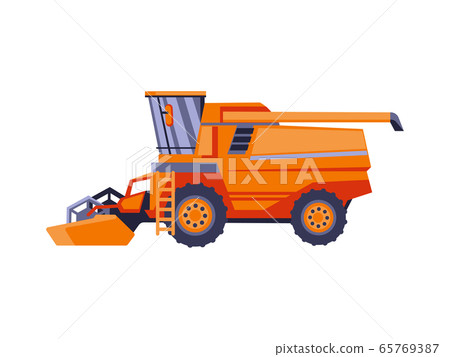 Agriculture combine harvester isolated vector illustration. Farm equipment machinery and the agricultural vehicle in flat design Agriculture combine harvester isolated vector illustration. Farm equipment machinery and the agricultural vehicle in flat design 65769387