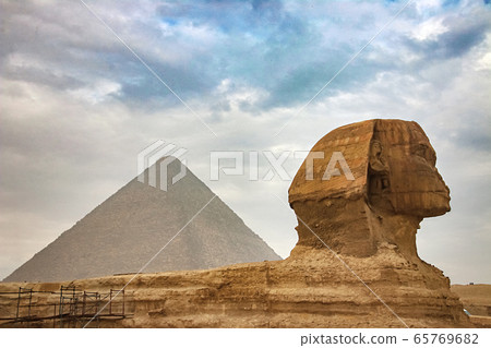 Ancient sphinx and pyramids, symbol of Egypt 65769682