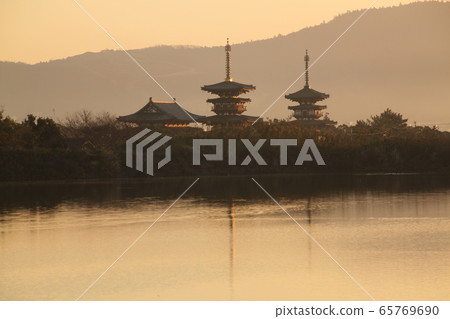 Scenery of the five-storied pagoda and Oike of Yakushiji Temple Scenery of the five-storied pagoda and Oike of Yakushiji Temple 65769690