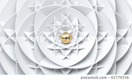 Abstract scene with white paper flower and golden sphere. 3d render Abstract scene with white paper flower and golden sphere. 3d render 65770556