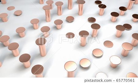 Abstract scene with golden nails on white surface. Perfect image for cosmetics or fashion. Use illustration for decorating interior. 3d illustration 65770561