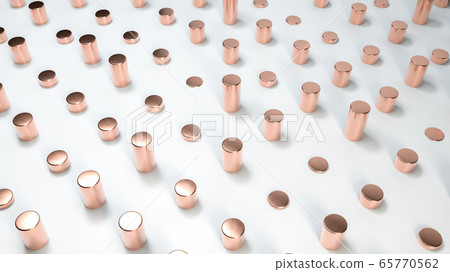 Copper or golden geometric elements on white background. Abstract 3d illustration in minimalism style 65770562