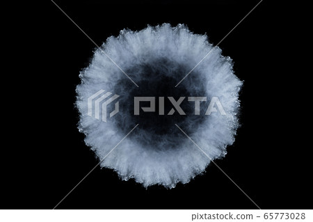 White powder explosion on black background. Colored cloud. Colorful dust explode. Paint Holi. 65773028