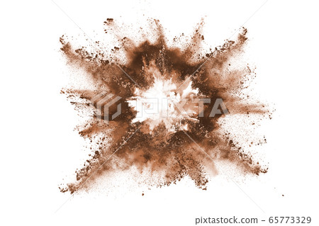 Brown color powder explosion on white background. Colored cloud. Colorful dust explode. Paint Holi. 65773329