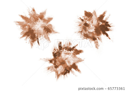 Brown color powder explosion on white background. Colored cloud. Colorful dust explode. Paint Holi. 65773361