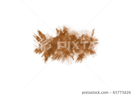 Brown color powder explosion on white background. Colored cloud. Colorful dust explode. Paint Holi. 65773826
