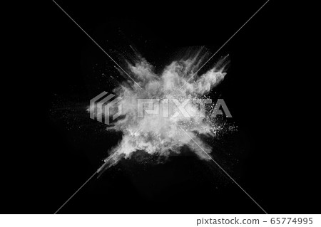White powder explosion on black background. Colored cloud. Colorful dust explode. Paint Holi. 65774995