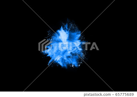 Blue powder explosion on black background. Colored cloud. Colorful dust explode. Paint Holi. Blue powder explosion on black background. Colored cloud. Colorful dust explode. Paint Holi. 65775689