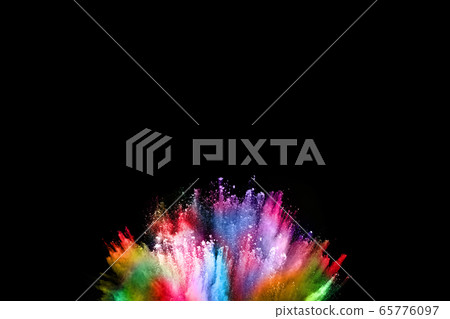 abstract colored dust explosion on a black background.abstract powder splatted background,Freeze motion of color powder exploding/throwing color powder, multicolored glitter texture. 65776097