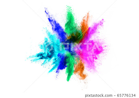 abstract powder splatted background. Colorful powder explosion on white background. Colored cloud. Colorful dust explode. Paint Holi. 65776134