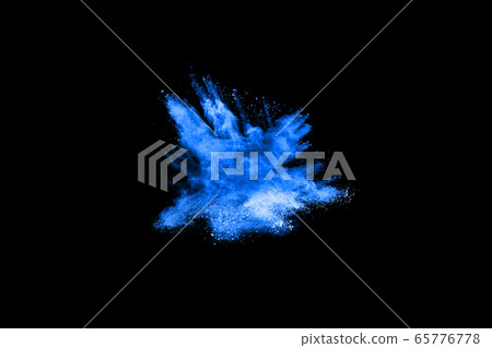 Blue powder explosion on black background. Colored cloud. Colorful dust explode. Paint Holi. 65776778