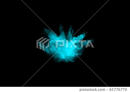 Blue powder explosion on black background. Colored cloud. Colorful dust explode. Paint Holi. 65776779