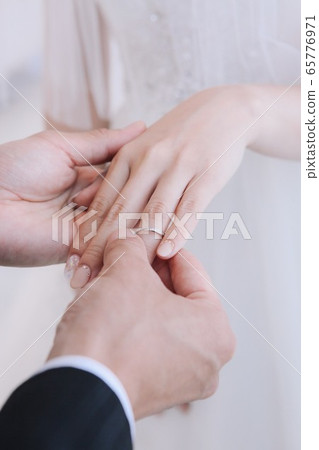 Wedding Okinawa Ring Exchange Bride And Groom Stock Photo