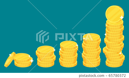 Coins. Heap of gold dollars. Flat vector cartoon illustration. 65780372