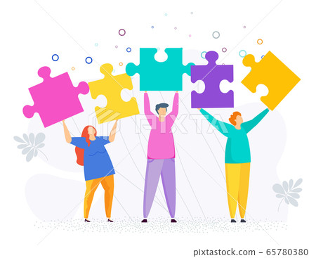 Small people put the pieces of the puzzle together. Small people put the pieces of the puzzle together. 65780380