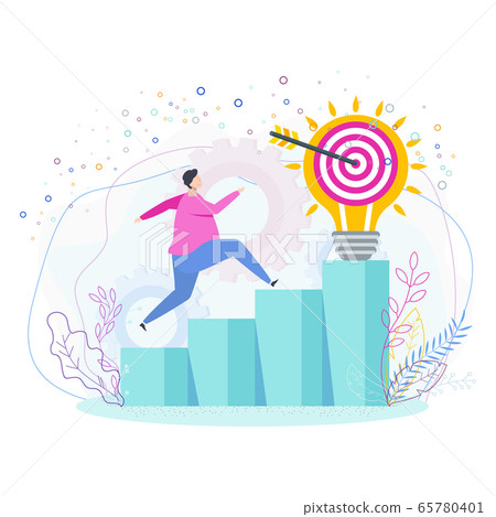 Man runs up the ladder of success to the goal. Man runs up the ladder of success to the goal. 65780401