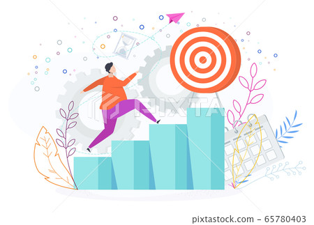Man runs up the ladder of success to the goal. Man runs up the ladder of success to the goal. 65780403