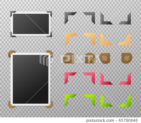 Photo album set with photographs and corners 3d vector illustration isolated. 65780848