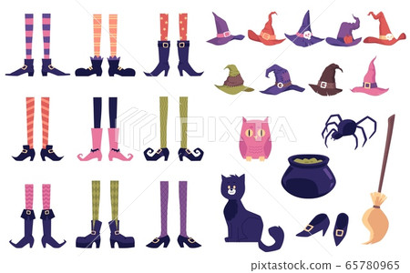 Set Halloween icons of witch magical tools, flat vector illustration isolated. Set Halloween icons of witch magical tools, flat vector illustration isolated. 65780965