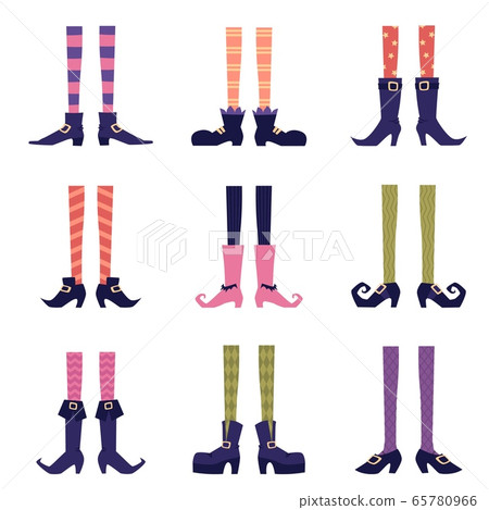 Colorful witch legs set - Halloween holiday characters in funny shoes 65780966