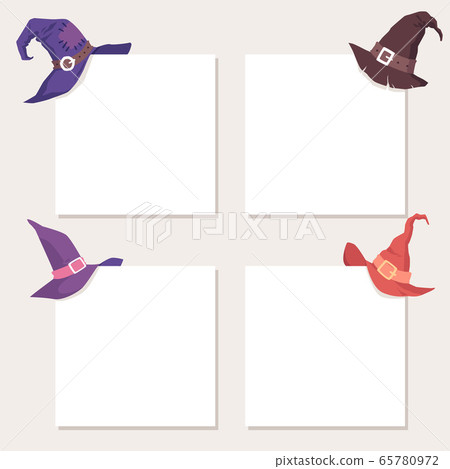 Spooky witch hat on white card corner - set of Halloween invitation cards Spooky witch hat on white card corner - set of Halloween invitation cards 65780972