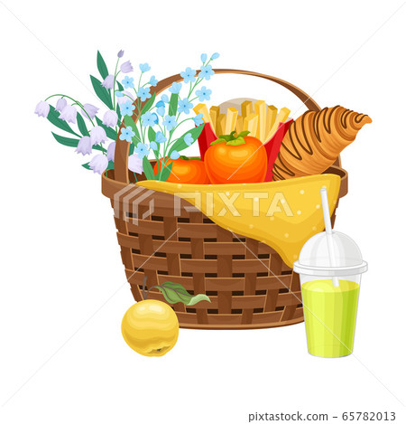 Wicker Picnic Basket or Hamper Full with Foodstuff Vector Illustration Wicker Picnic Basket or Hamper Full with Foodstuff Vector Illustration 65782013