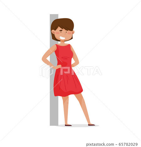 Young Dark-haired Woman Leaning Against the Wall and Smiling Vector Illustration Young Dark-haired Woman Leaning Against the Wall and Smiling Vector Illustration 65782029