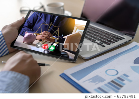 Online Group Videoconference On Laptop video call 65782491