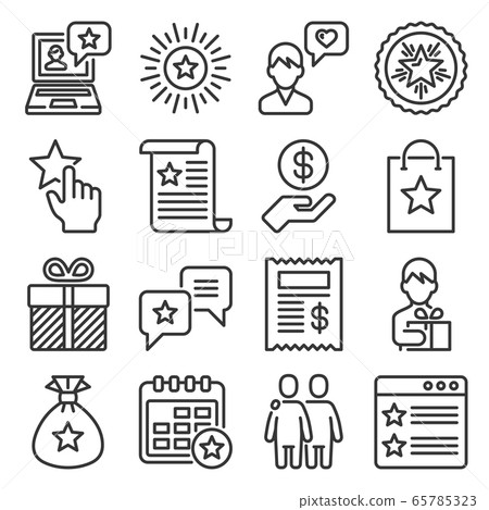 Loyalty and Customer Feedback Icons Set. Line Style Vector Loyalty and Customer Feedback Icons Set. Line Style Vector 65785323