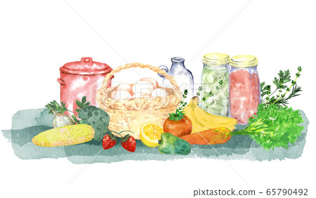 廚房配料的水彩畫 廚房配料的水彩畫 65790492