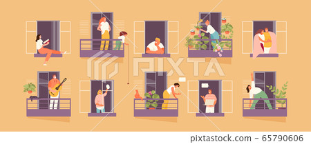 People in the windows staying at home 65790606