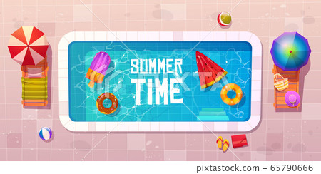 Summer time, swimming pool top view 65790666