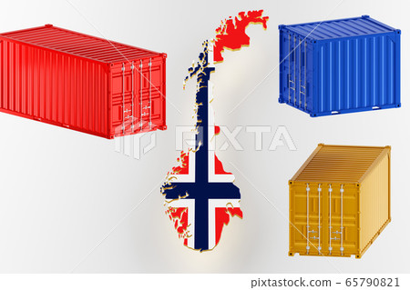 Norway map image with flag. Freight shipping in containers. 3d render Norway map image with flag. Freight shipping in containers. 3d render 65790821