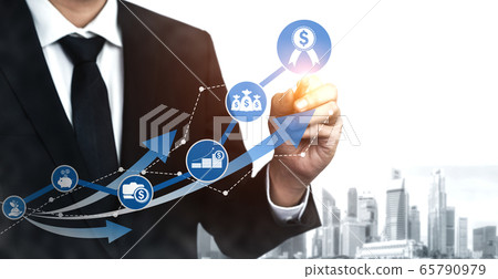 Double Exposure Image of Business Profit Growth 65790979