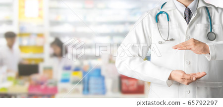 Doctor open hands for your text banner design. 65792297