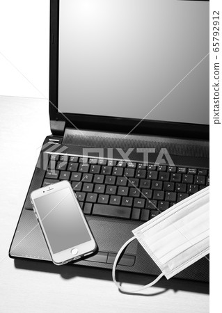 Mask and laptop, smartphone Mask and laptop, smartphone 65792912